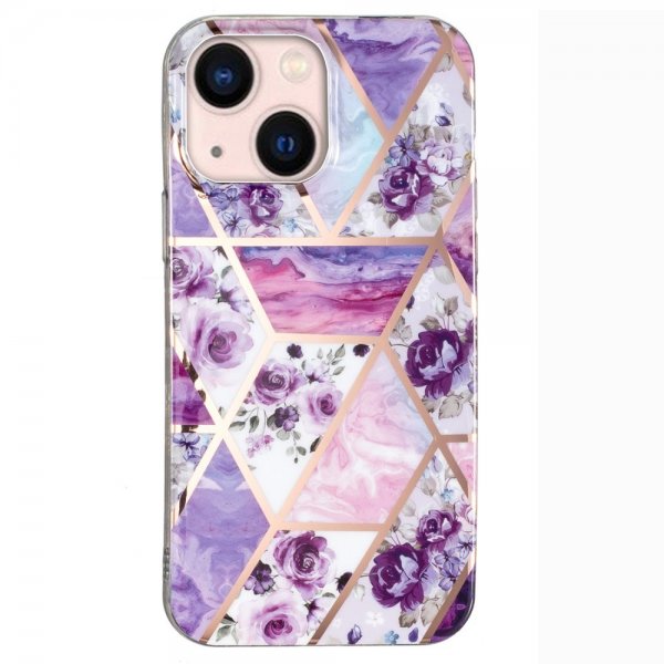 iPhone 15 Deksel Marmormønster Blomster Lilla