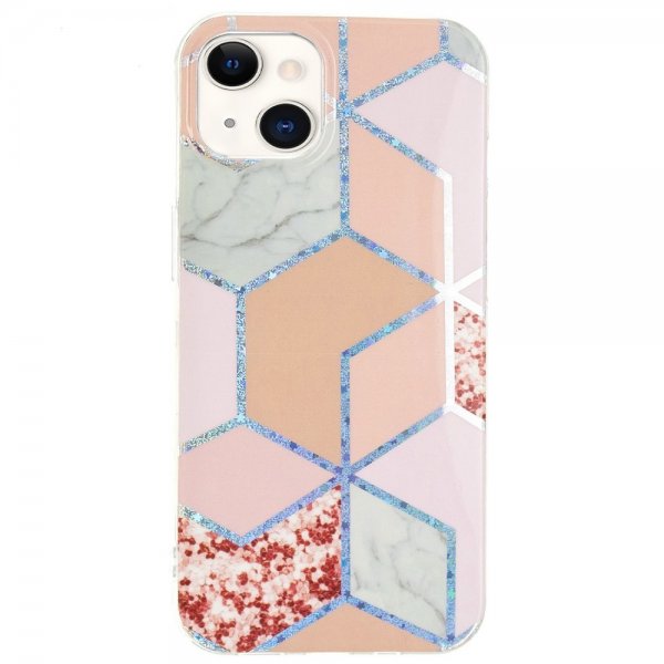 iPhone 15 Deksel Marmormønster Rød Rosa