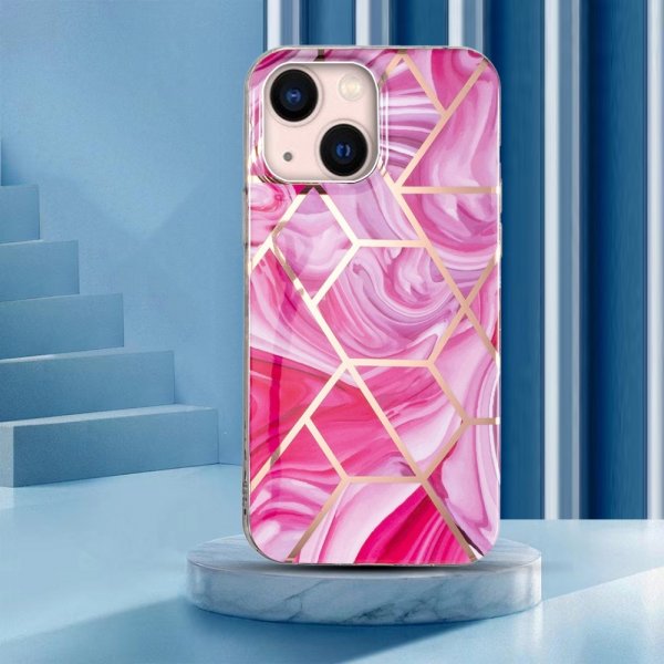 iPhone 15 Deksel Marmormønster Rosa Rød