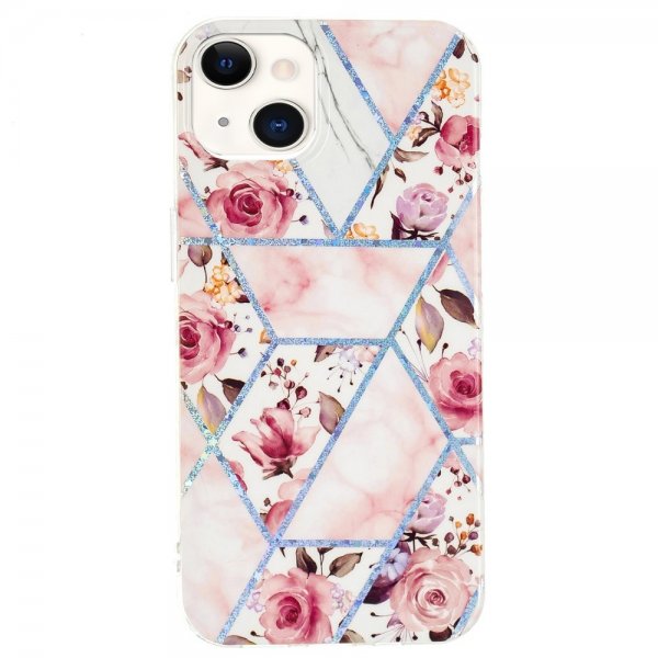 iPhone 15 Deksel Marmormønster Rosor Rosa