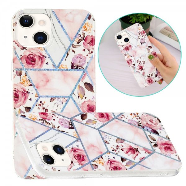 iPhone 15 Deksel Marmormønster Rosor Rosa