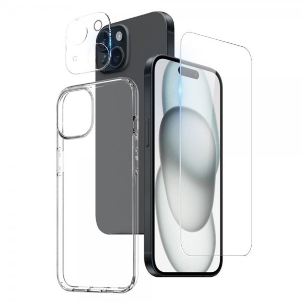 Northjo iPhone 15 Deksel med Skjermbeskytter og Kamerabeskytter 3-i-1