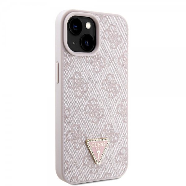 Guess iPhone 15 Deksel Metal Logo Strass Crossbody Strap Rosa
