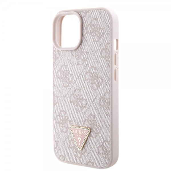 Guess iPhone 15 Deksel Metal Logo Strass Crossbody Strap Rosa