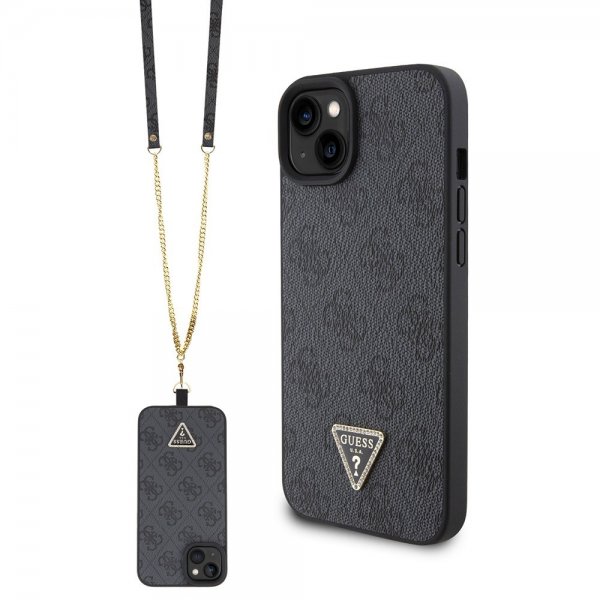 Guess iPhone 15 Deksel Metal Logo Strass Crossbody Strap Svart