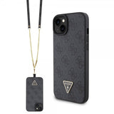 Guess iPhone 15 Deksel Metal Logo Strass Crossbody Strap Svart