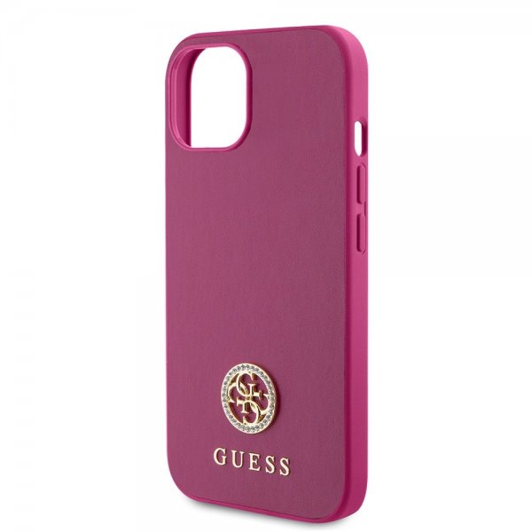 Guess iPhone 15 Deksel Metal Logo Strass Metallic Rosa
