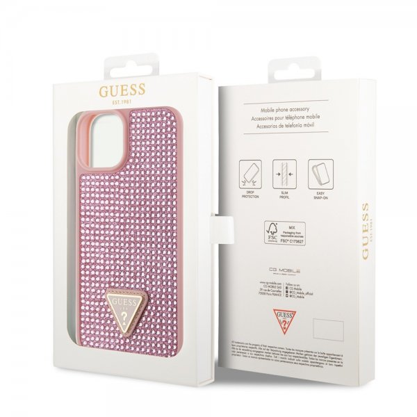 Guess iPhone 15 Deksel Rhinestone Rosa