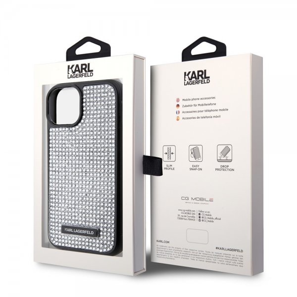 Karl Lagerfeld iPhone 15 Deksel Rhinestone Sølv