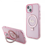 Guess iPhone 15 Deksel Ring Stand Glitter MagSafe Rosa