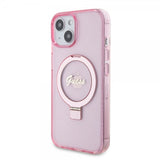 Guess iPhone 15 Deksel Ring Stand Glitter MagSafe Rosa