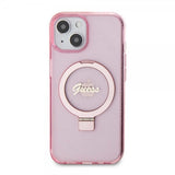 Guess iPhone 15 Deksel Ring Stand Glitter MagSafe Rosa