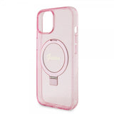Guess iPhone 15 Deksel Ring Stand Glitter MagSafe Rosa