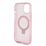 Guess iPhone 15 Deksel Ring Stand Glitter MagSafe Rosa