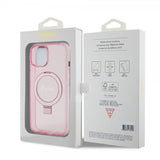 Guess iPhone 15 Deksel Ring Stand Glitter MagSafe Rosa
