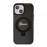 Guess iPhone 15 Deksel Ring Stand Glitter MagSafe Svart