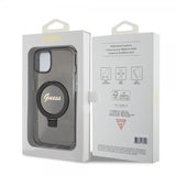 Guess iPhone 15 Deksel Ring Stand Glitter MagSafe Svart