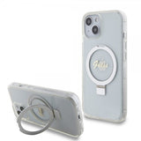 Guess iPhone 15 Deksel Ring Stand Glitter MagSafe Transparent