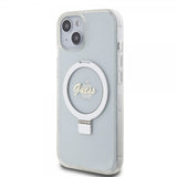Guess iPhone 15 Deksel Ring Stand Glitter MagSafe Transparent