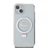 Guess iPhone 15 Deksel Ring Stand Glitter MagSafe Transparent