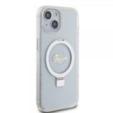Guess iPhone 15 Deksel Ring Stand Glitter MagSafe Transparent