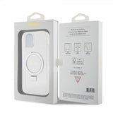 Guess iPhone 15 Deksel Ring Stand Glitter MagSafe Transparent