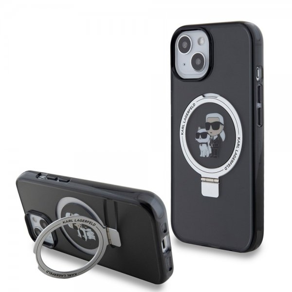 Karl Lagerfeld iPhone 15 Deksel Ring Stand MagSafe Svart