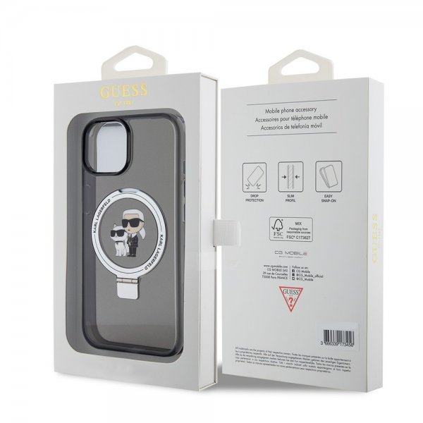 Karl Lagerfeld iPhone 15 Deksel Ring Stand MagSafe Svart