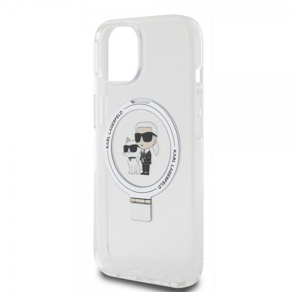 Karl Lagerfeld iPhone 15 Deksel Ring Stand MagSafe Hvit