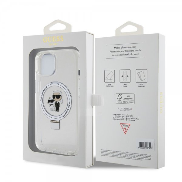 Karl Lagerfeld iPhone 15 Deksel Ring Stand MagSafe Hvit