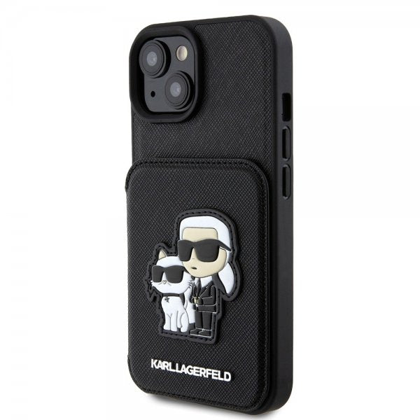 Karl Lagerfeld iPhone 15 Deksel Saffiano Card Slots & Stand Svart