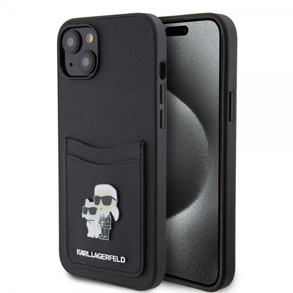 Karl Lagerfeld iPhone 15 Deksel Saffiano Double Cardslot Svart