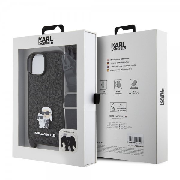 Karl Lagerfeld iPhone 15 Deksel Saffiano Karl & Choupette Crossbody Svart