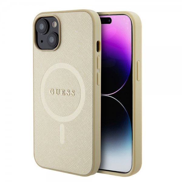 Guess iPhone 15 Deksel Saffiano MagSafe Beige