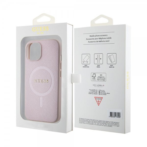 Guess iPhone 15 Deksel Saffiano MagSafe Rosa
