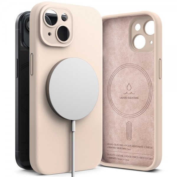 Ringke iPhone 15 Deksel Silicone Magnetic Pink Sand