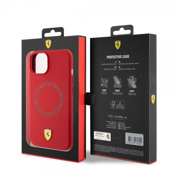 Ferrari iPhone 15 Deksel Silicone MagSafe Rød