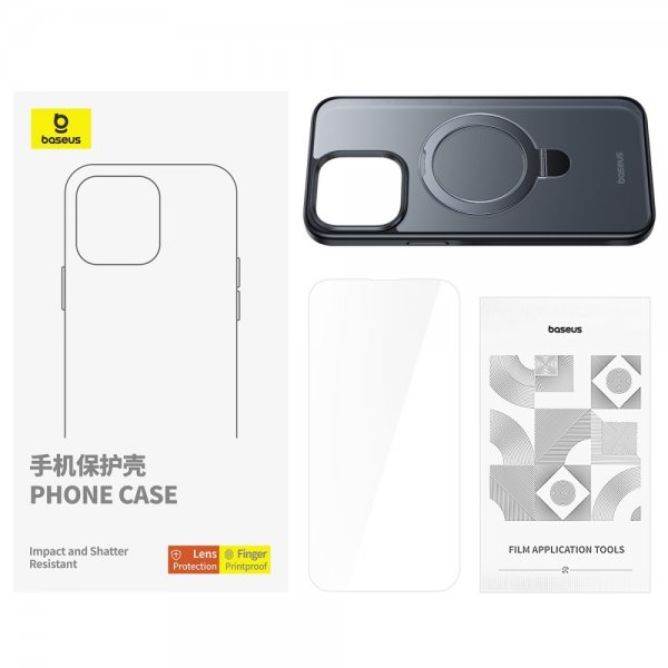 Baseus iPhone 15 Deksel Smart Ring Series MagSafe Svart