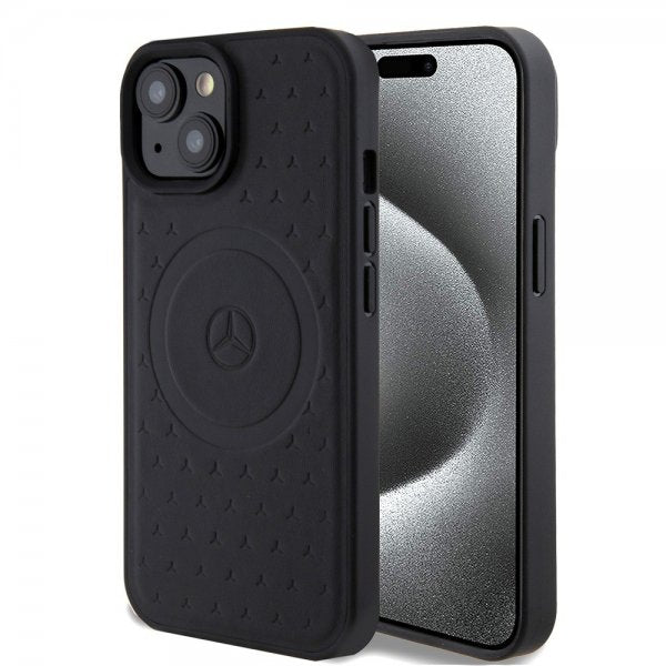 Mercedes Benz iPhone 15 Deksel Star Pattern MagSafe Svart