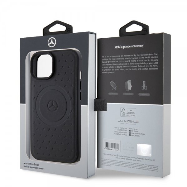 Mercedes Benz iPhone 15 Deksel Star Pattern MagSafe Svart