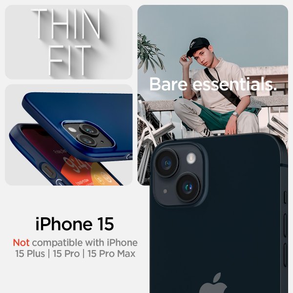 Spigen iPhone 15 Deksel Thin Fit Navy Blue