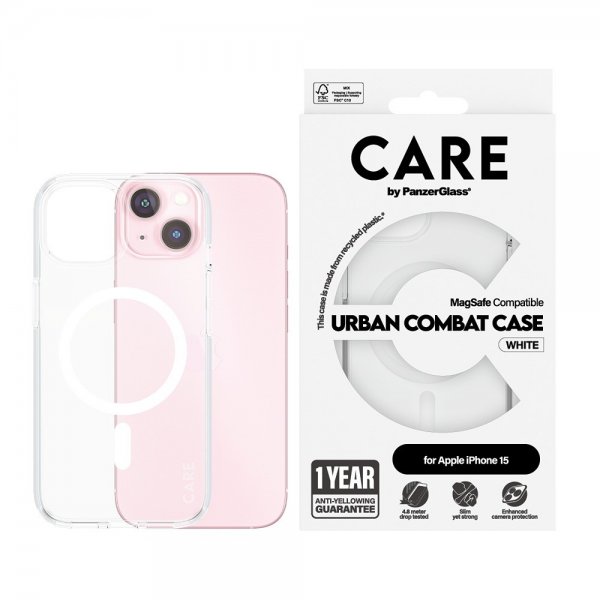 CARE by PanzerGlass iPhone 15 Deksel Urban Combat MagSafe Hvit