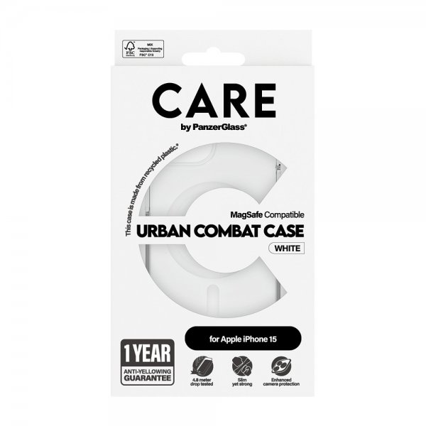 CARE by PanzerGlass iPhone 15 Deksel Urban Combat MagSafe Hvit