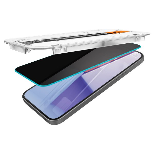 Spigen iPhone 15/iPhone 16 Skjermbeskytter GLAS.tR EZ Fit Privacy 2-pakning