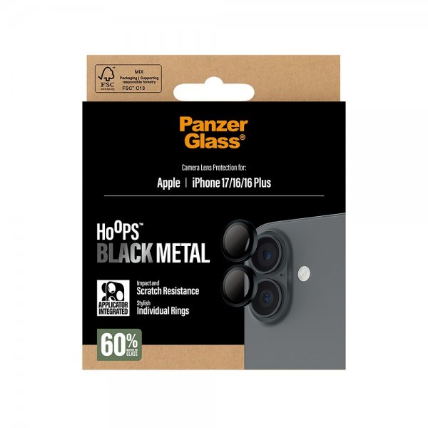 PanzerGlass iPhone 16/16 Plus/iPhone 17 Kamerabeskytter Hoops Svart