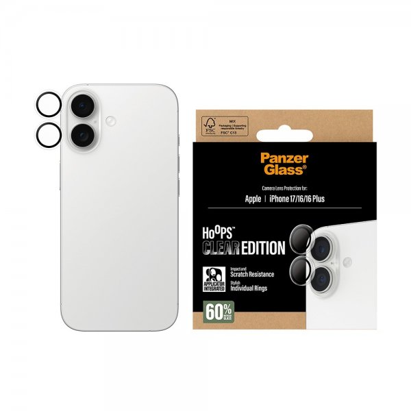 PanzerGlass iPhone 16/16 Plus/iPhone 17 Kamerabeskytter Hoops Transparent