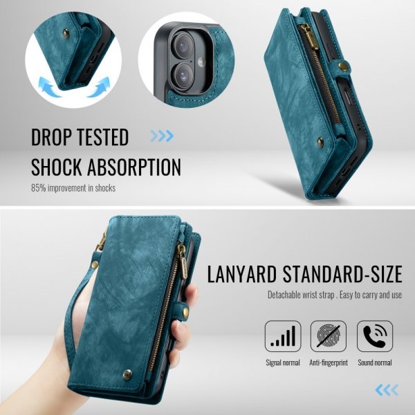 CaseMe iPhone 16 Etui 008 Series Avtakbart Deksel Blå