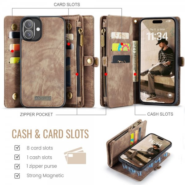 CaseMe iPhone 16 Etui 008 Series Avtakbart Deksel Brun