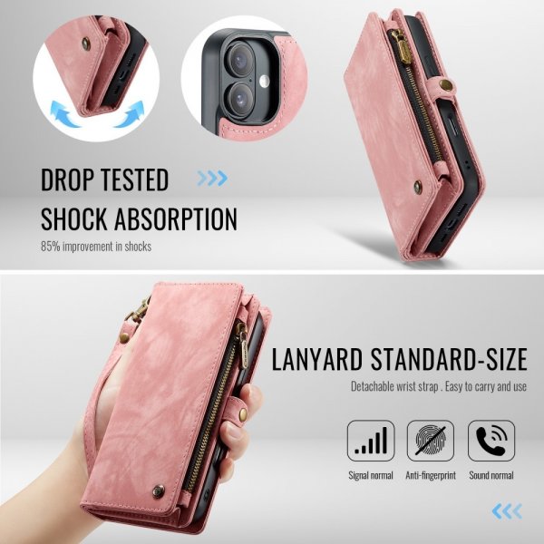 CaseMe iPhone 16 Etui 008 Series Avtakbart Deksel Rosa