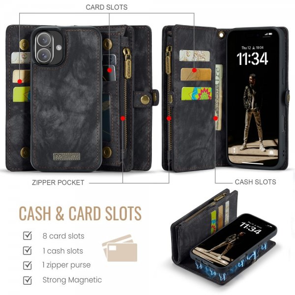 CaseMe iPhone 16 Etui 008 Series Avtakbart Deksel Svart
